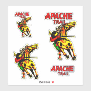 Sticker Apache Trail #1, Amérindien Avec Bannière