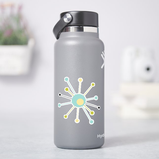 Sticker Aqua Blue Jaune Starburst Atomique Moyen-siècle Ré (HydroFlask)