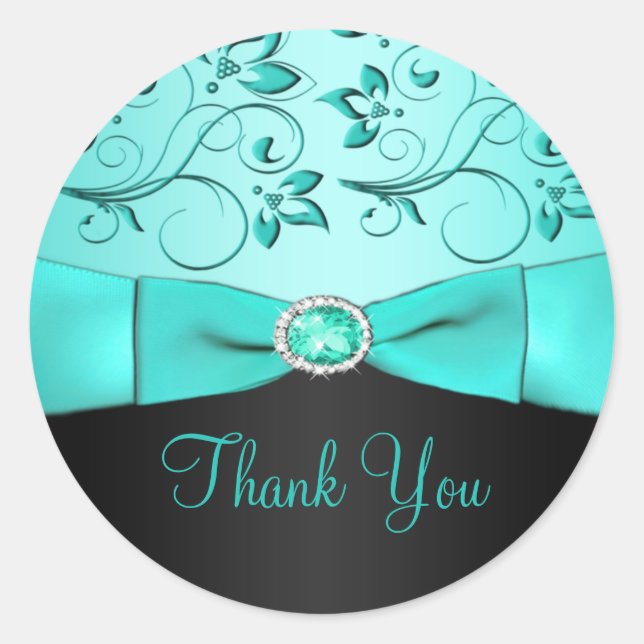 Sticker Aqua et Black Floral Merci (Devant)