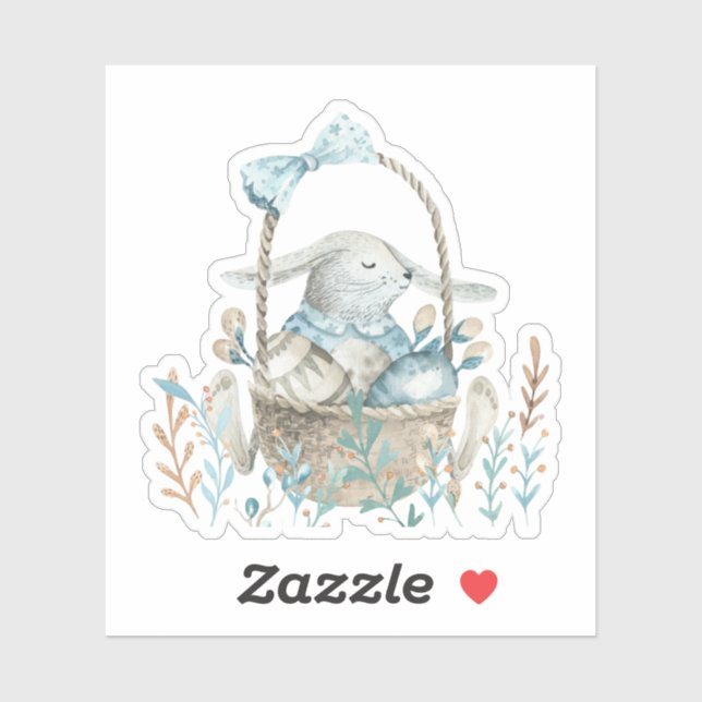 Sticker Aquarelle Art lapin et panier de Pâques (Feuille)