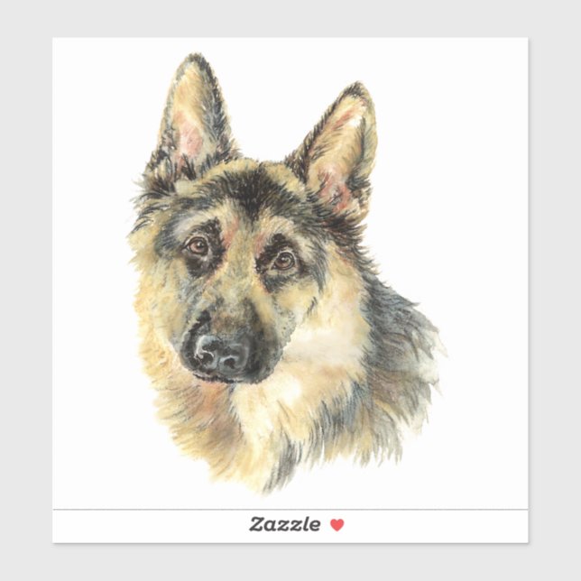 Sticker Aquarelle berger allemand chien animal animal anim (Feuille)