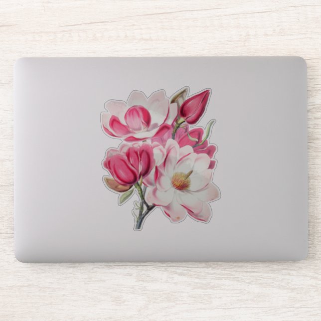 Sticker Aquarelle Botanique Rose Magnolia Fleurs (Ordinateur)