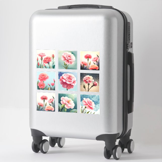Sticker Aquarelle Carnation fleurs scrapbook (Sur valise)