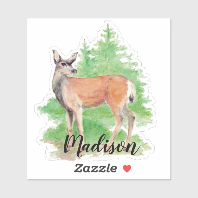 Sticker Aquarelle Cerf Animal Nom personnalisé (Feuille)