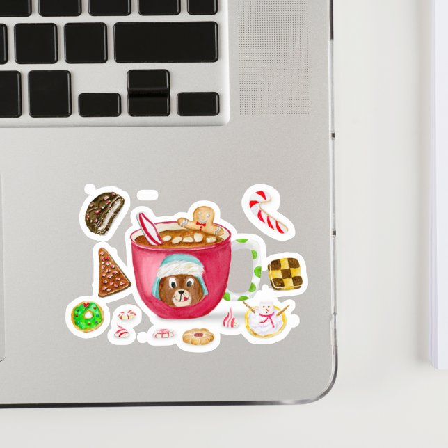 Sticker Aquarelle Chocolat pain d'épices Cookies Fêtes (Decorate your laptop with this sweet Watercolor Hot chocolate with cookies!)