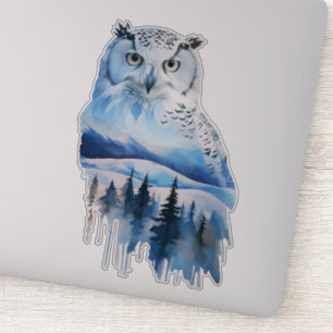 Sticker Aquarelle Chouette neigeuse de la toundra congelée