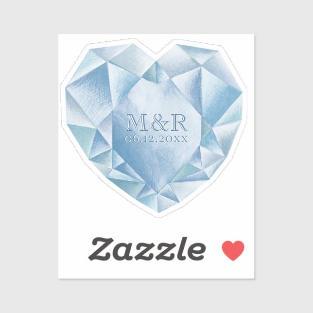 Sticker Aquarelle Coeur Diamond 60e anniversaire de mariag (Feuille)