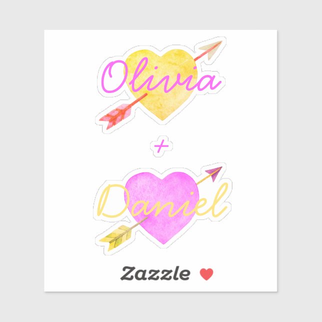 Sticker Aquarelle Coeurs Flèches Bright Valentine Love (Feuille)