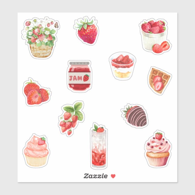 Sticker Aquarelle Collage de fraise (Feuille)