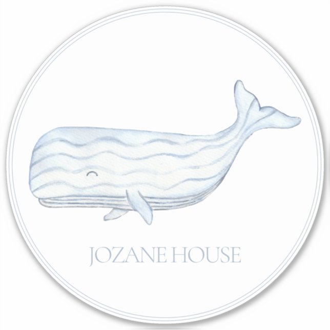 Sticker Aquarelle côtière Baleine bleue Personnalisée (Devant)