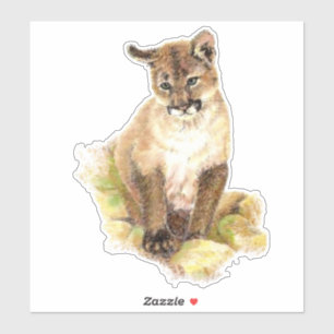 Sticker Aquarelle Cougar, Puma, Mountain Lion Cube Animal