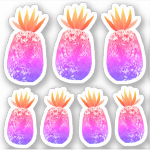 Sticker Aquarelle couleur ananas Art violet ensemble rose