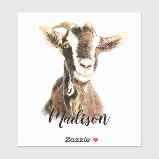 Sticker Aquarelle Cute Chèvre ferme Animal Nom personnalis (Feuille)