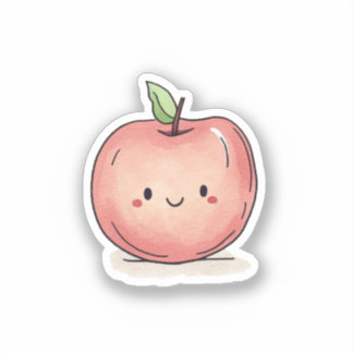 Sticker Aquarelle Cute Chibi Apple