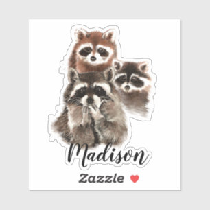 Sticker Aquarelle Cute Raccoon Nom personnalisé de l'anima