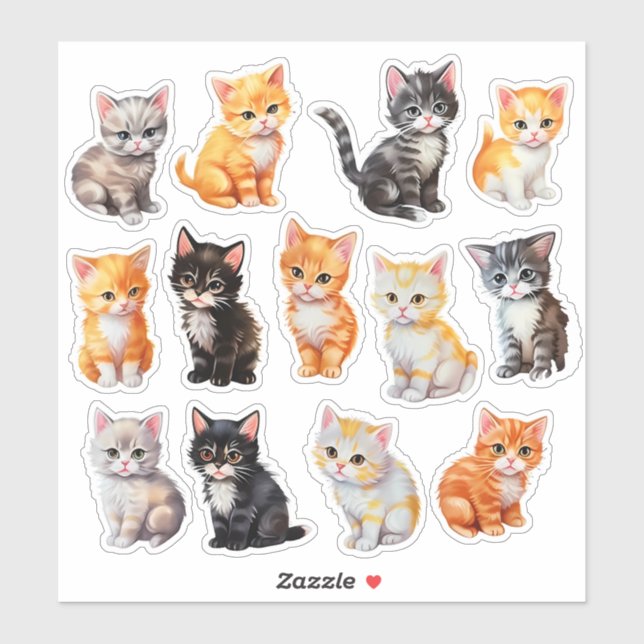 Sticker Aquarelle de chat de la papeterie (Feuille)