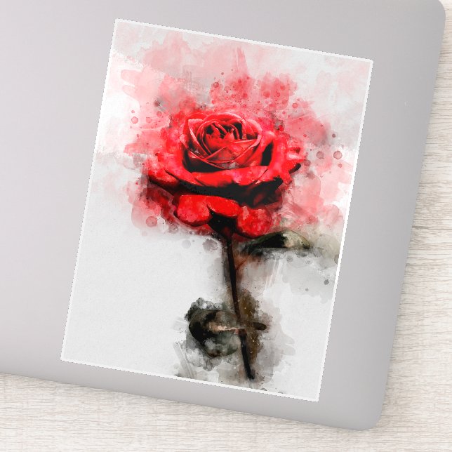 Sticker Aquarelle de fleur rouge - wb (Détail)