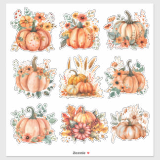 Sticker Aquarelle de récolte d'or Citrouille & Floral
