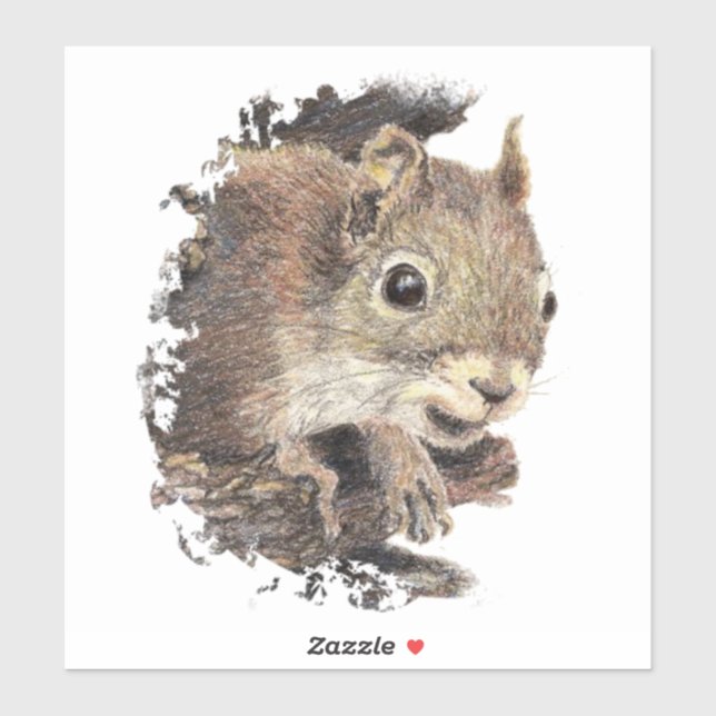 Sticker Aquarelle Écureuil Animal Nature Art (Feuille)