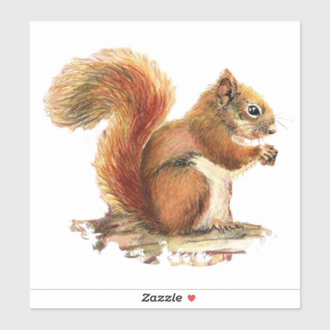 Sticker Aquarelle Écureuil rouge Animal Nature Art (Feuille)