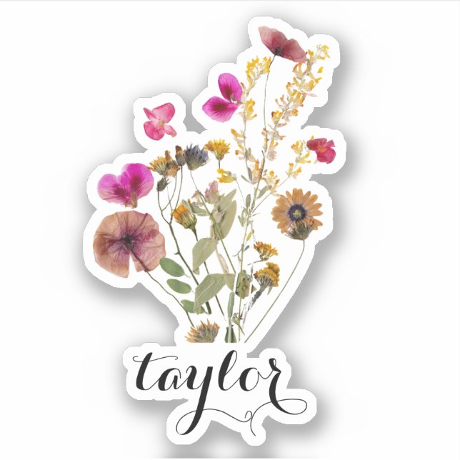 Sticker Aquarelle élégante Florales Nom personnalisé Stick (Devant)