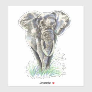 Sticker Aquarelle Eléphant Africain Animal Nature Art