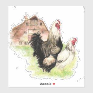 Sticker Aquarelle ferme poulet coq Hen Barn art