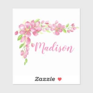 Sticker Aquarelle Fleurs de fleurs de cerisier Nom personn