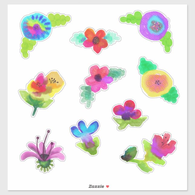 Sticker Aquarelle Fleurs Style Boho (Feuille)