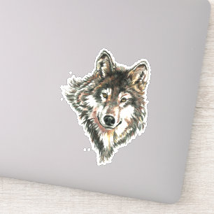 Sticker Aquarelle Gris Loup Faune Animal Nature Art