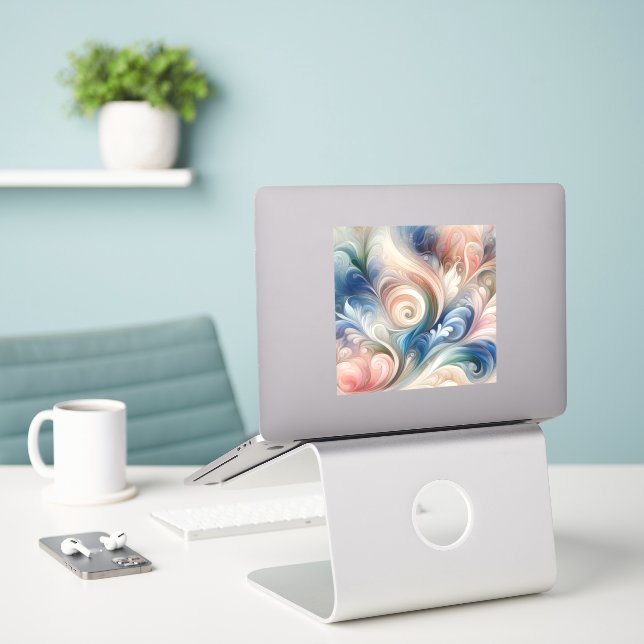 Sticker Aquarelle Imaginaire Floral Pastel Bleu & Crème (Ordinateur portable sur le bureau)