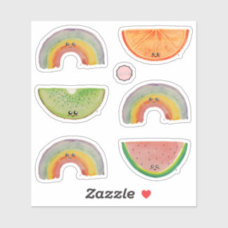 Sticker Aquarelle Kawaii Fruits et arcs-en-ciel colorés