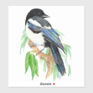 Sticker Aquarelle Magpie Jardin Oiseau Nature Art