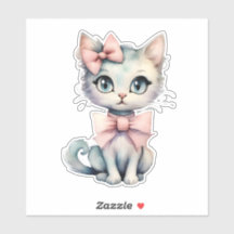 Aquarelle Main Tirée Kitty Avec Deux Vaches Roses