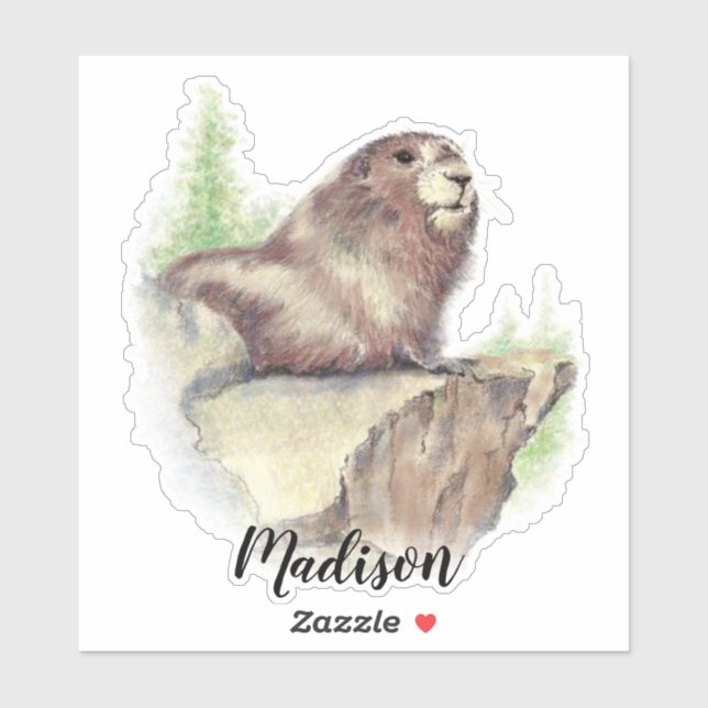 Sticker Aquarelle Marmotte Marmotte Marmotte Marmotte Marm (Feuille)