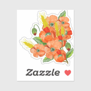Sticker Aquarelle mignonne fleurs de coquelicot classique