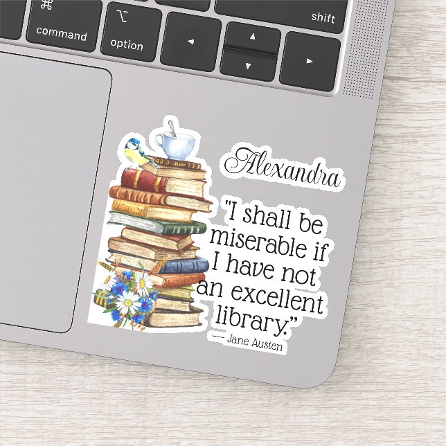Sticker Aquarelle mignonne Jane Austen Livre Citation Oise (Détail)