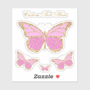 Sticker Aquarelle mignonne Papillon rose et or Personnalis