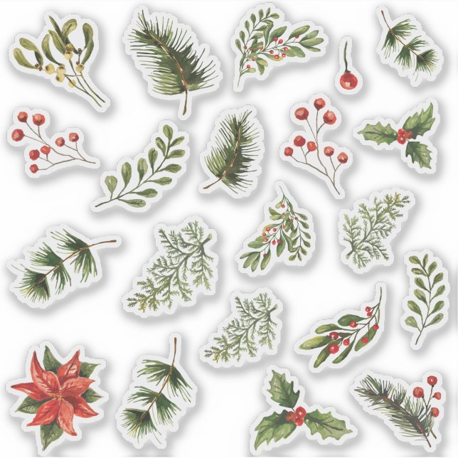Sticker Aquarelle Noël Floral Berries rouges (Devant)