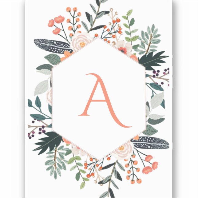 Sticker Aquarelle Orange Floral vert initial (Devant)