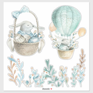 Sticker Aquarelle Pâques Paniers Blanc ou Clair
