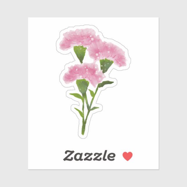 Sticker Aquarelle Peinte à la main Art de l'oeillet rose (Feuille)