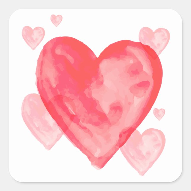 Sticker Aquarelle Pink And Red Hearts (Devant)