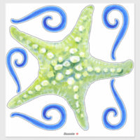 Aquarelle Plage Vague Flèches Green Starfish Art