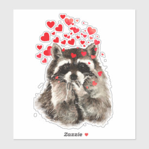 Sticker Aquarelle Raccoon Baisers Baisers Amusant Animal A
