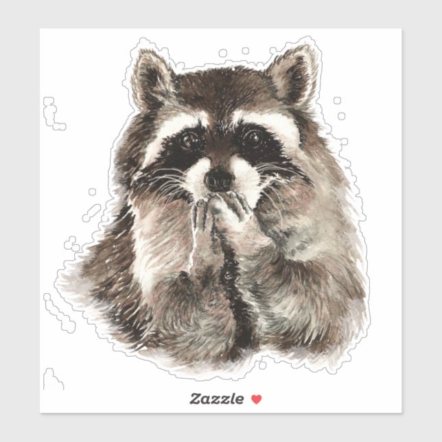 Sticker Aquarelle Raccoon Baisers Baisers Amusant Animal A (Feuille)