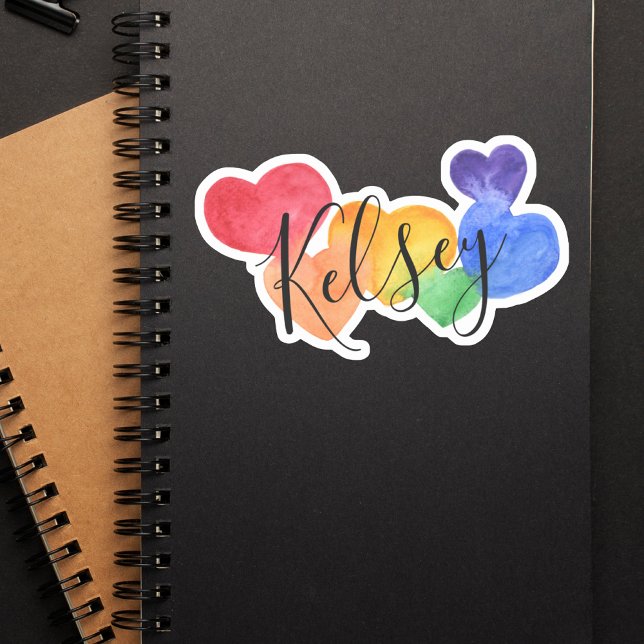 Sticker Aquarelle Rainbow Hearts Nom (Créateur téléchargé)