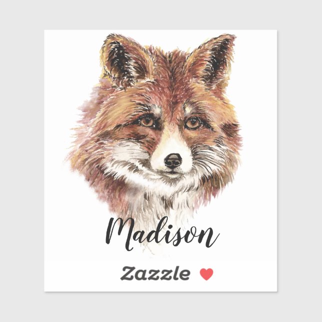 Sticker Aquarelle Red Fox Animal Nature Nom personnalisé (Feuille)