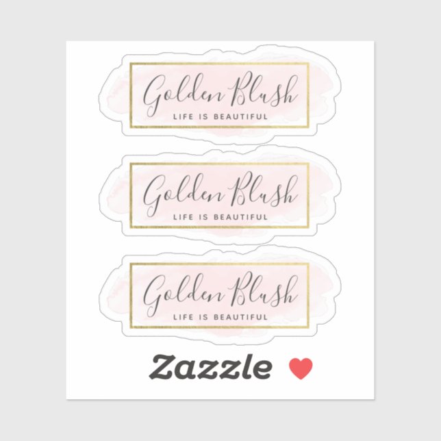 Sticker Aquarelle rose pâle et logo Or moderne 3 pièces (Feuille)