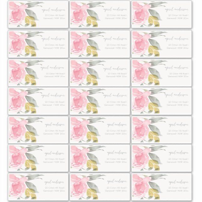 Sticker Aquarelle Rose souple Floral Adresse de l'invité (Devant)